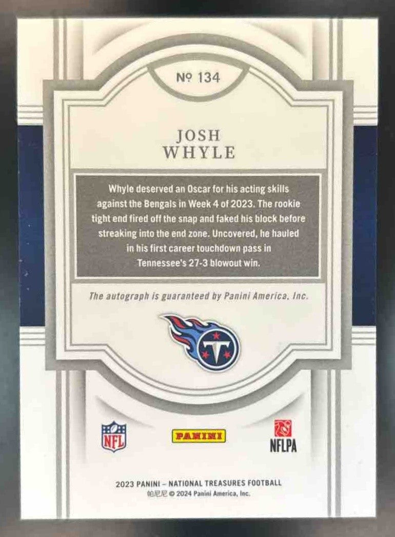 2023 Panini National Treasures Josh Whyle /49 #134 Auto RC Tennessee Titans