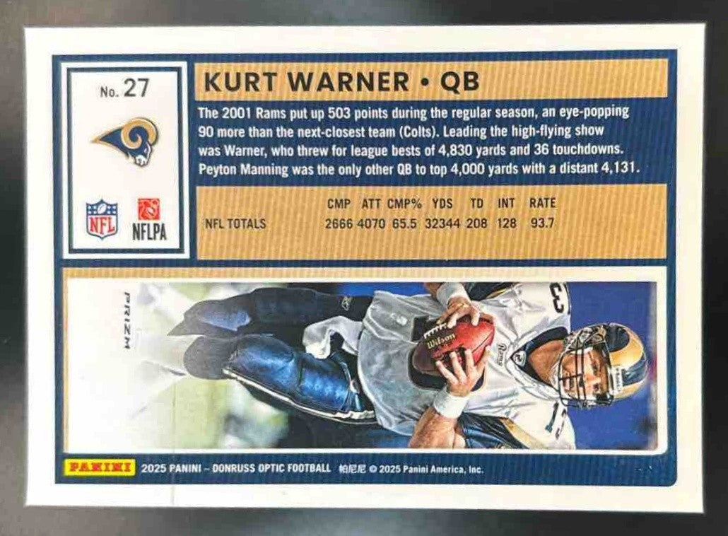 2025 Panini Donruss Optic Kurt Warner Rocket Prizm #27 St. Louis Rams
