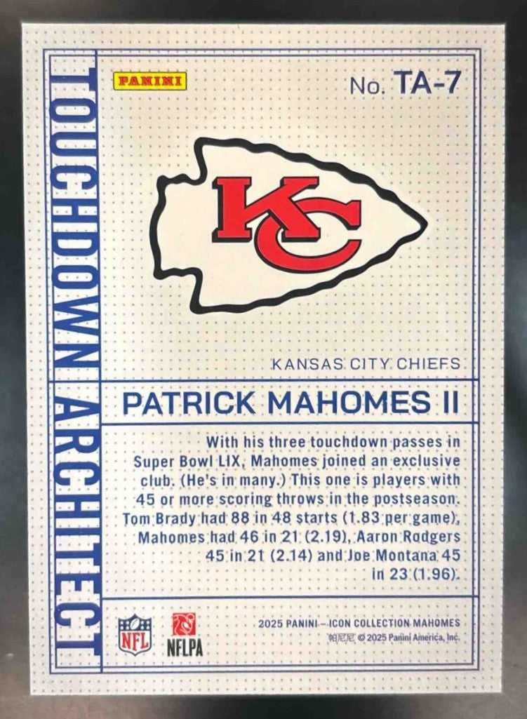 2025 Panini Mahomes Patrick II Touchdown Architect #TA-7 Kansas City Chiefs