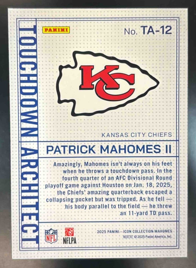2025 Panini Mahomes Patrick II Touchdown Architect #TA-12 Kansas City Chiefs