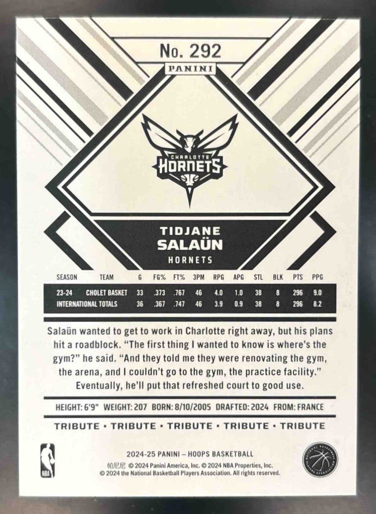 2024-25 Panini Hoops Tidjane Salaun Teal Explosion #292 RC Charlotte Hornets