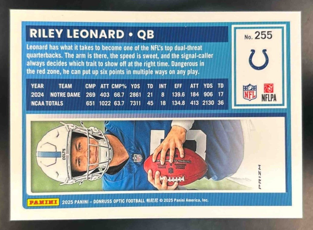 2025 Panini Donruss Optic Riley Leonard Blue Hyper Prizm #255 Indianapolis Colts