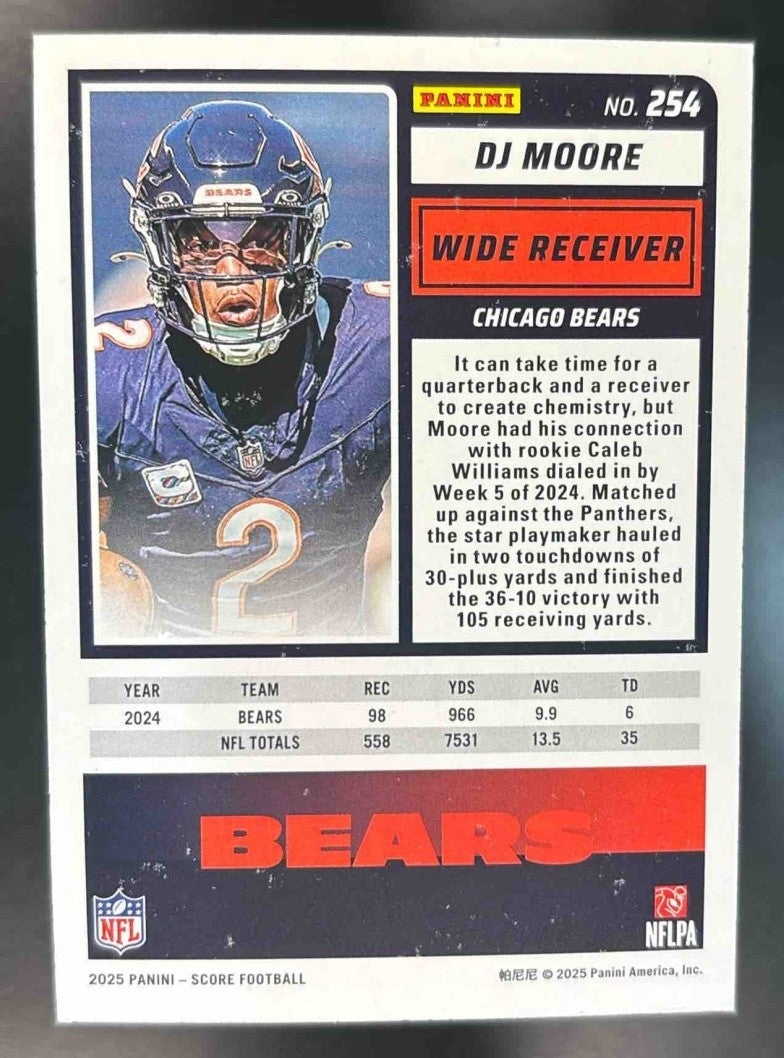2025 Panini Score DJ Moore Dots Gold /499 #254 Chicago Bears