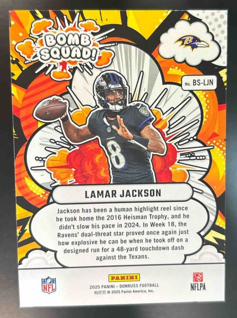 2025 Panini Donruss Lamar Jackson Bomb Squad #BS-LJN Baltimore Ravens