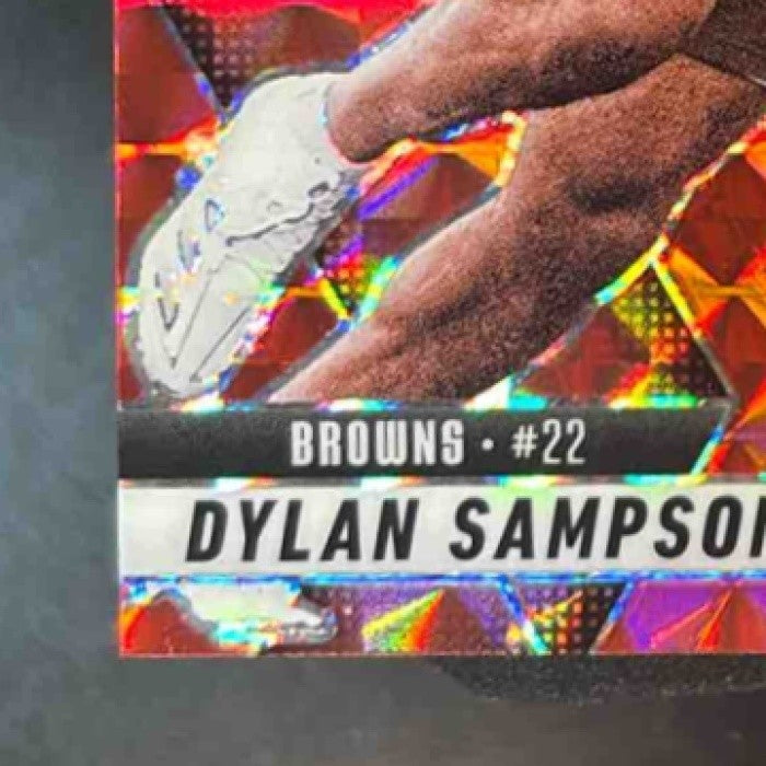2025 Panini Mosaic Dylan Sampson Rookies Camo Red Prizm #355 RC Cleveland Browns