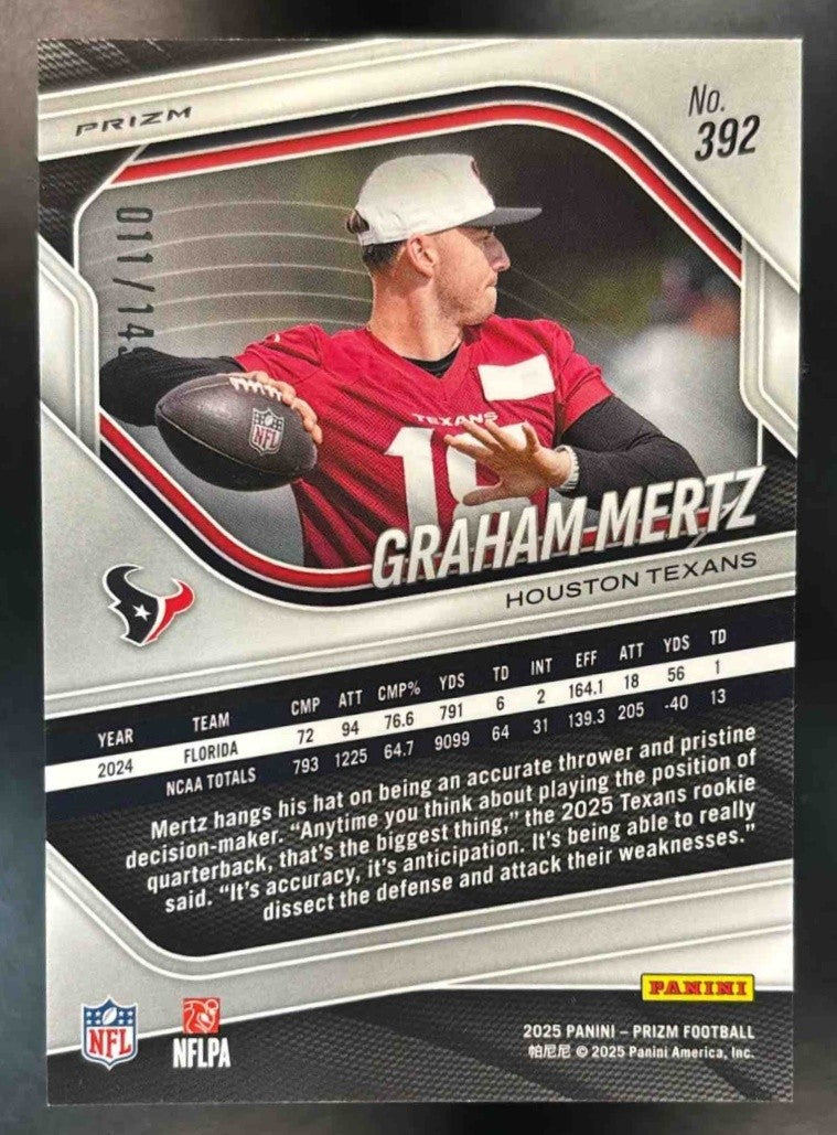 2025 Panini Prizm Graham Mertz Red Wave /149 #392 RC Houston Texans