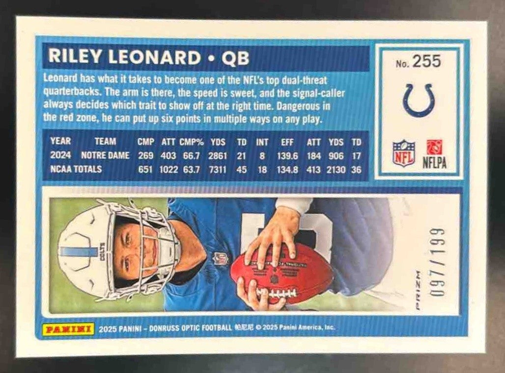 2025 Donruss Optic Riley Leonard Neon Green Prizm /199 #255 Indianapolis Colts