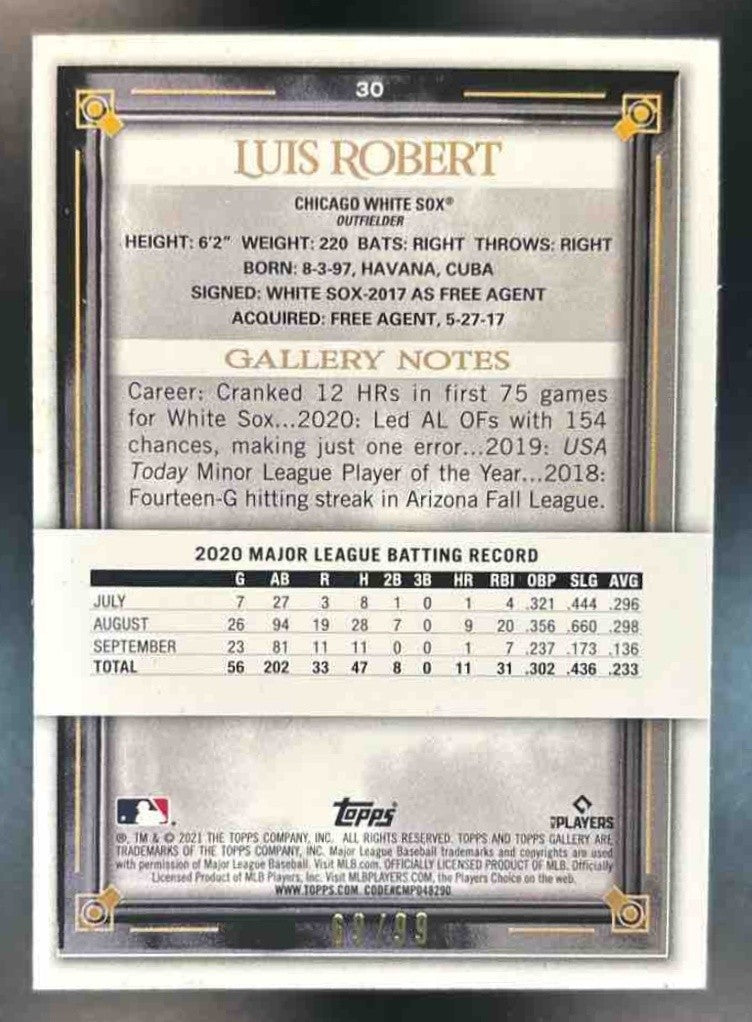 2021 Topps Gallery Luis Robert Green Pattern /99 #30 Chicago White Sox