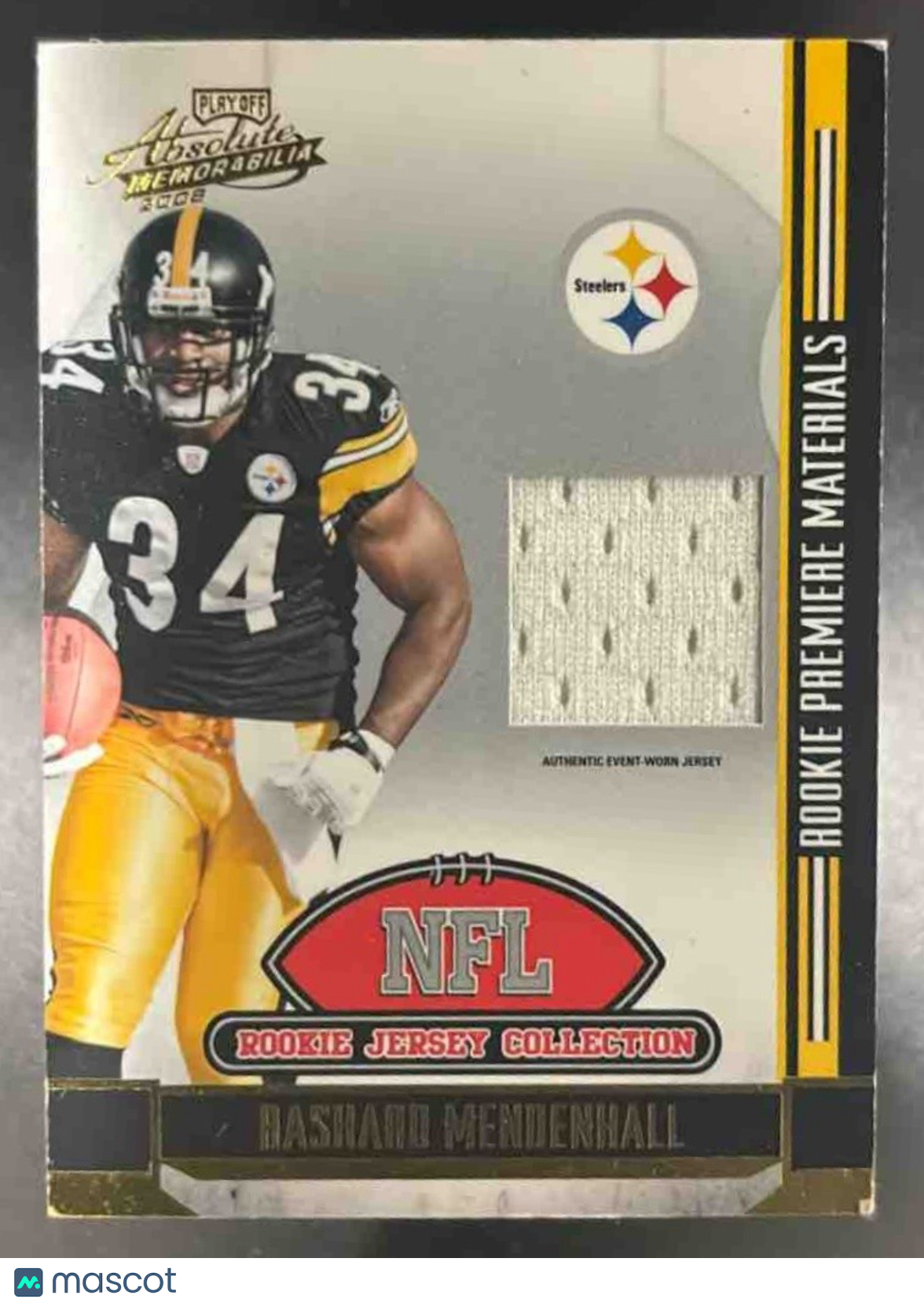 2008 Absolute Rookie Jersey Patch Rashard Mendenhall MEM RC Pittsburgh Steelers