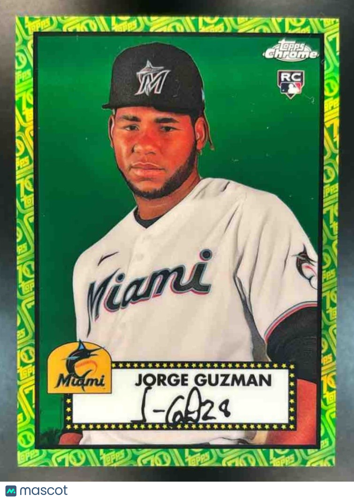 2021 Topps Chrome Platinum Anniversary Jorge Guzman Green/Yellow 70th /99 RC