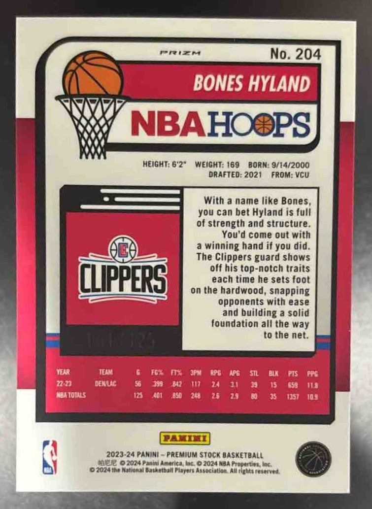 2023-24 Panini Hoops Haunted Bones Hyland Orange /125 #204 Los Angeles Clippers