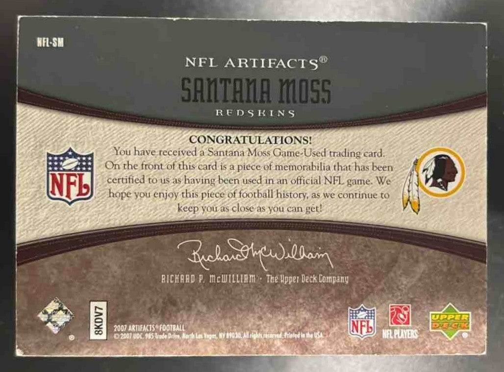 2007 Upper Deck Artifacts Santana Moss NFL /325 #NFL-SM Washington Redskins