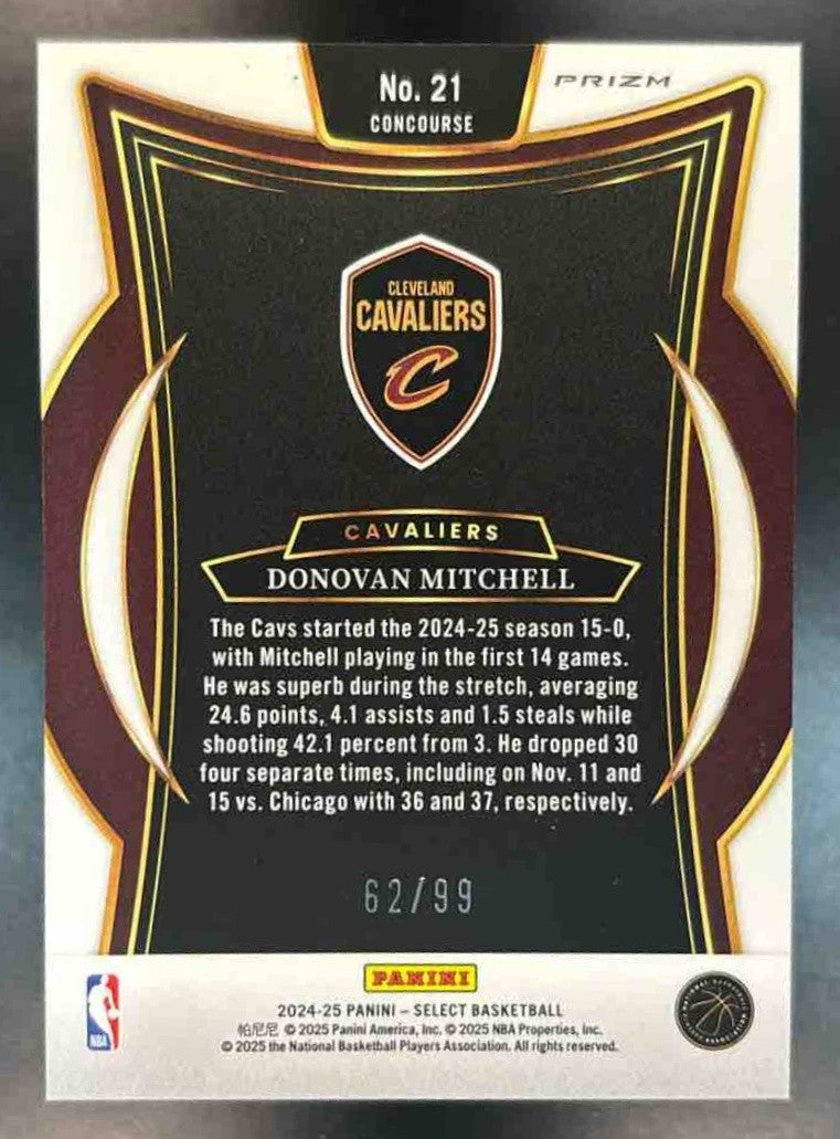 2024-25 Select Donovan Mitchell Purple Cracked Ice /99 #21 Cleveland Cavaliers
