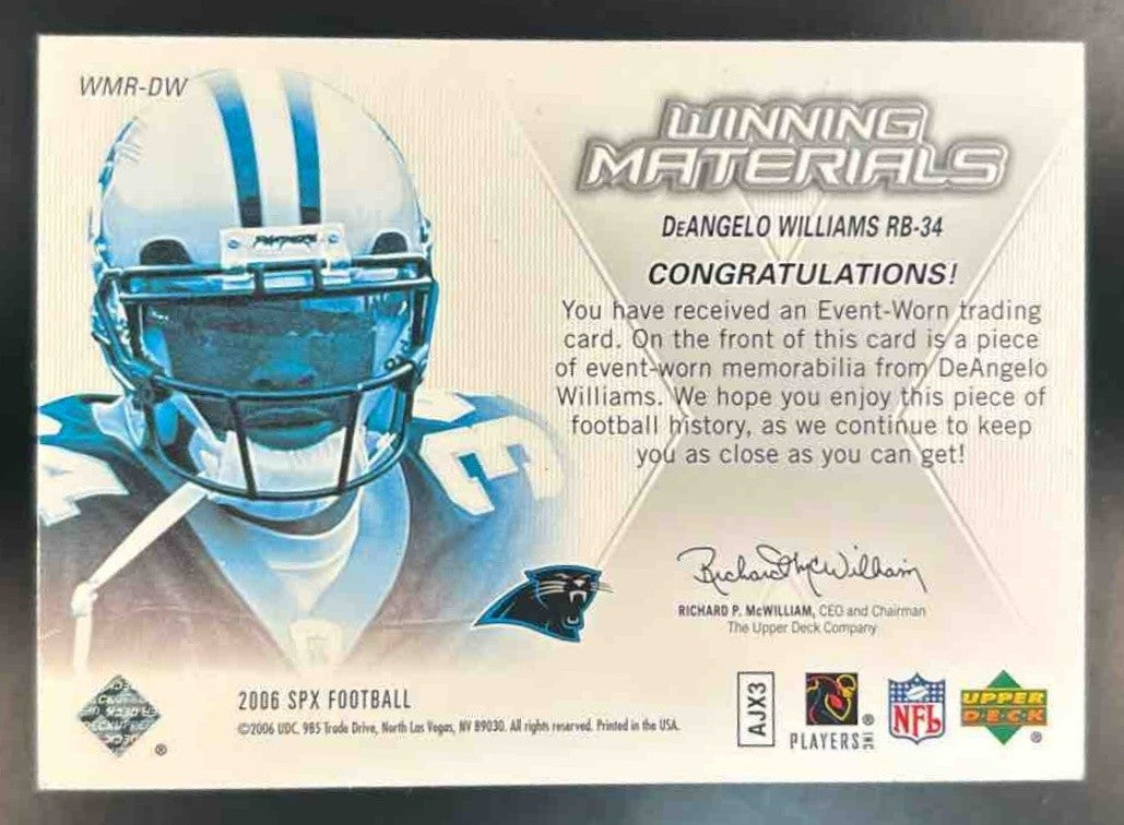 2006 SPx DeAngelo Williams Rookie Winning Materials MEM RC Carolina Panthers