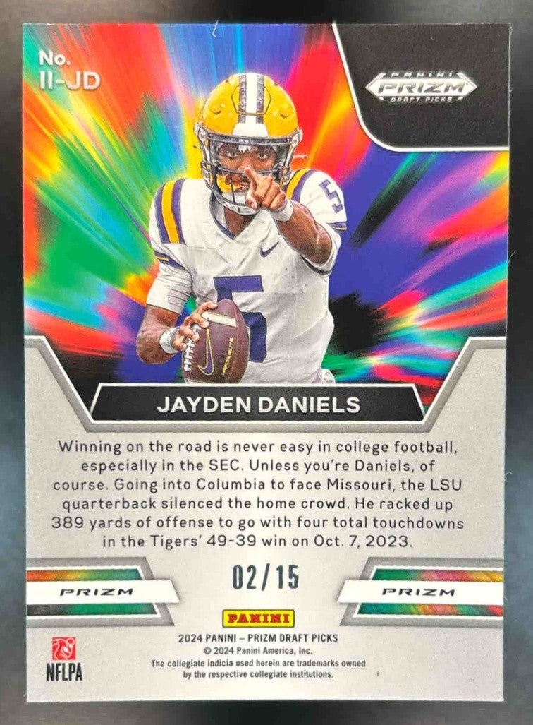 2024 Prizm Collegiate Jayden Daniels Instant Impact Pink Pulsar /15 RC LSU Tiger