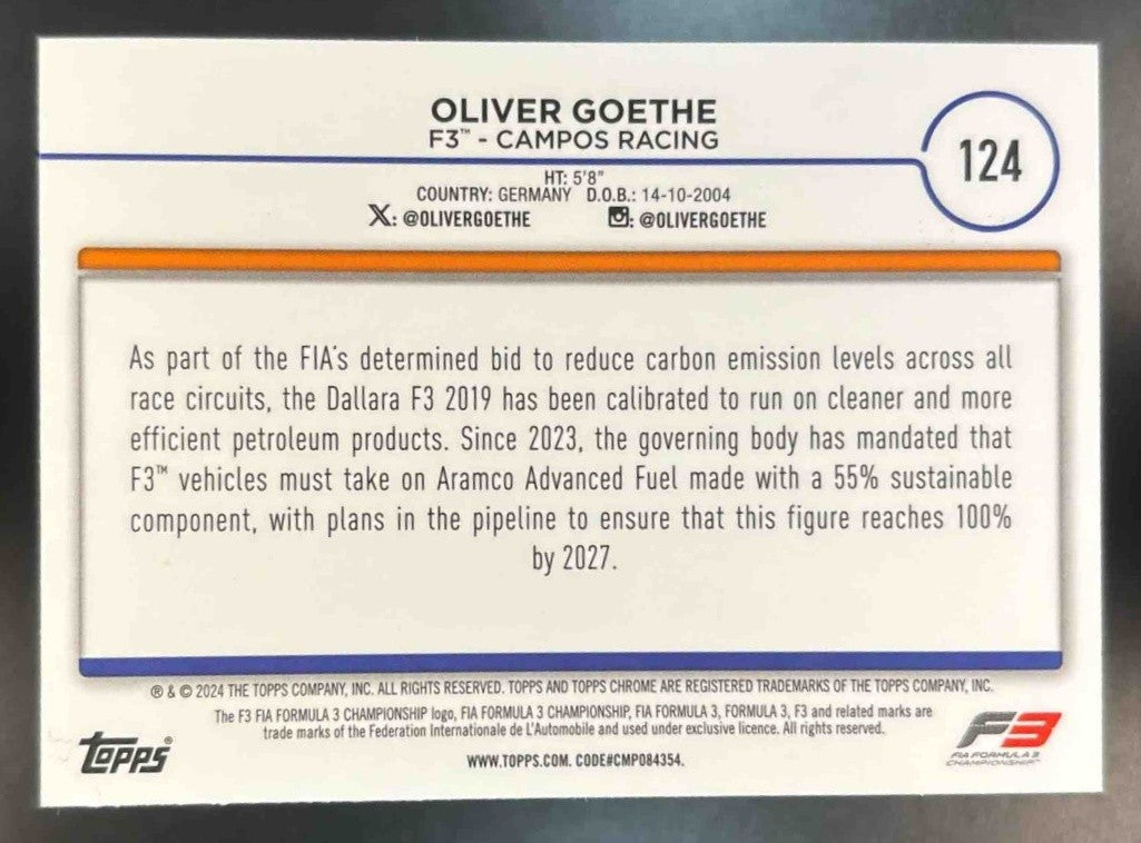 2024 Topps Chrome Logofractor Edition Formula 1 Oliver Goethe Green /99 #124