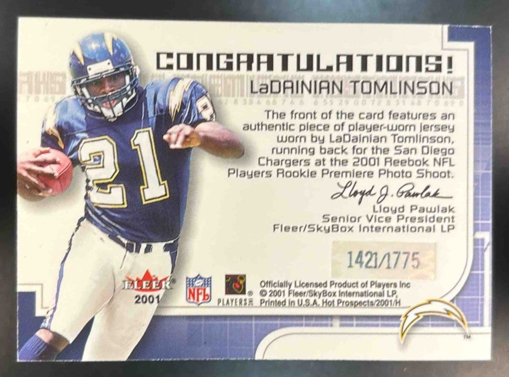 2001 Fleer Hot Prospects LaDainian Tomlinson Postmarks /1775 MEM RC