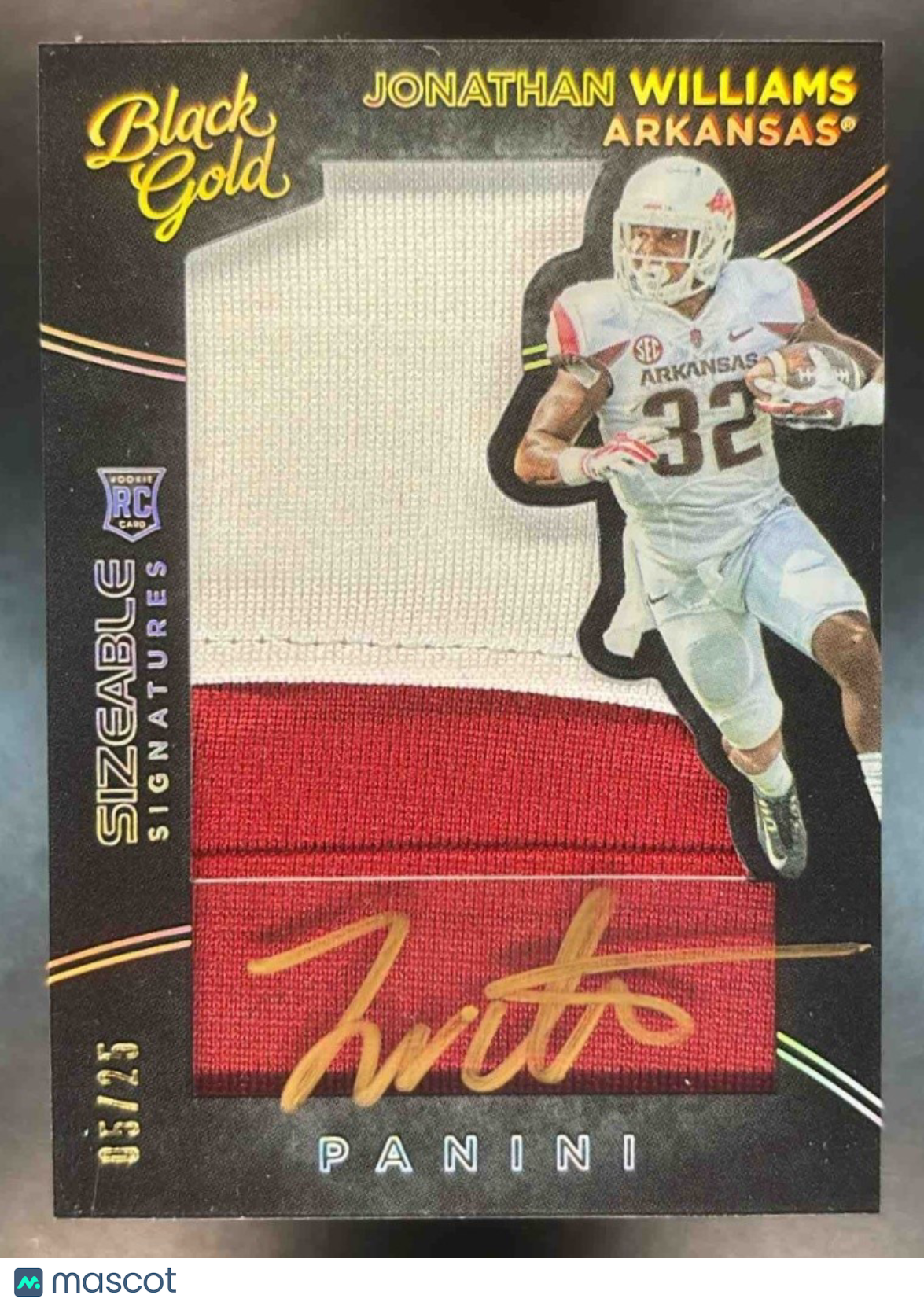 2016 Black Gold Collegiate Jonathan Williams Patch Auto /25 RC Auto Razorbacks