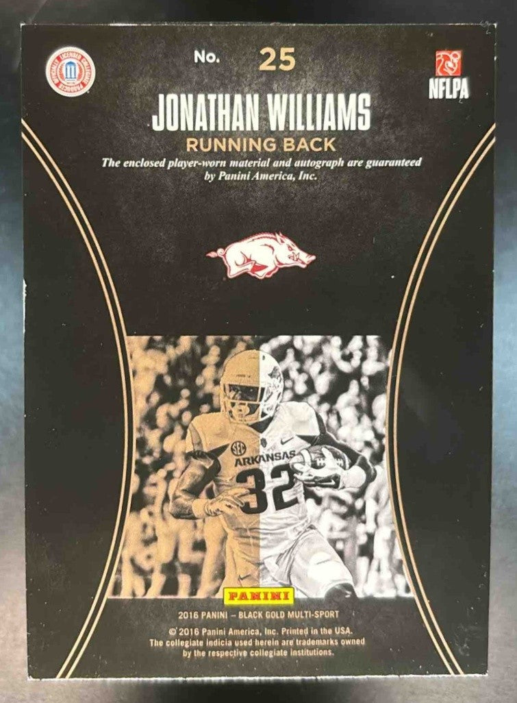 2016 Black Gold Collegiate Jonathan Williams Patch Auto /25 RC Auto Razorbacks