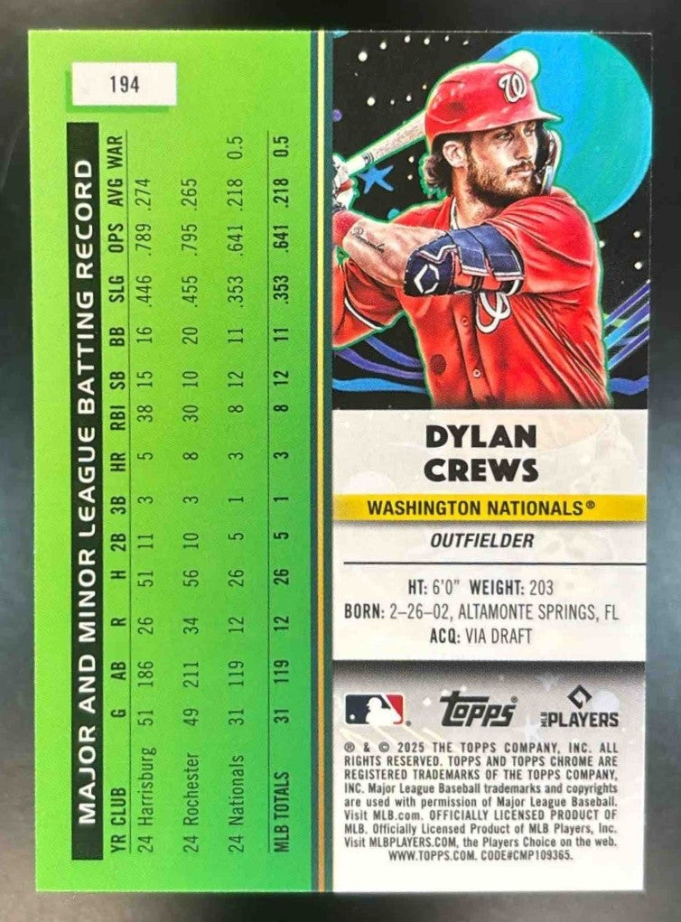 2025 Topps Cosmic Chrome Dylan Crews Aqua /199 #194 RC Washington Nationals
