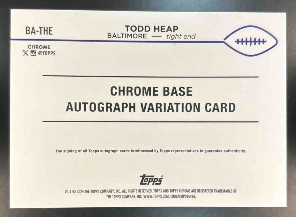 2024 Topps Chrome Sapphire Edition Todd Heap Auto Orange Refractor /25 #BA-THE
