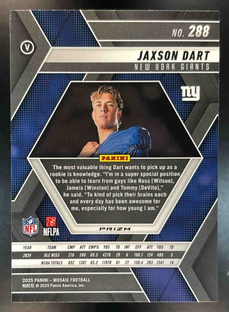 2025 Mosaic Jaxson Dart Rookie Variation Mosaic Prizm #288 RC New York Giants