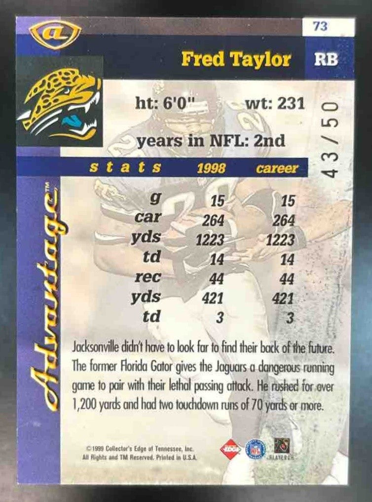 1999 Collector's Edge Advantage Fred Taylor HoloGold /50 #73 Jacksonville Jaguar