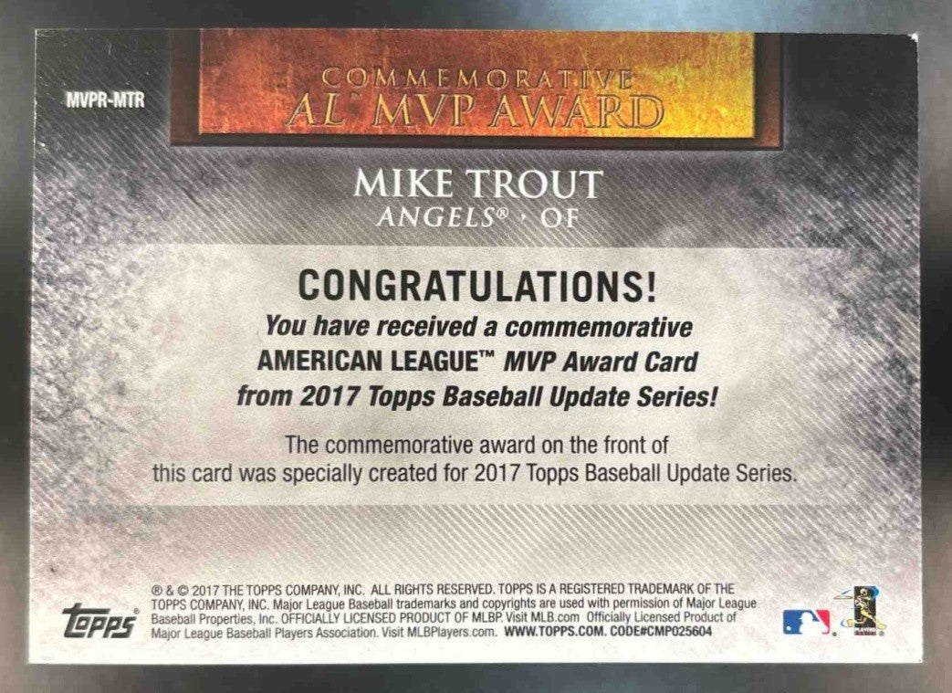 2017 Topps Update Mike Trout MVP Award Commemorative Medallions Angels
