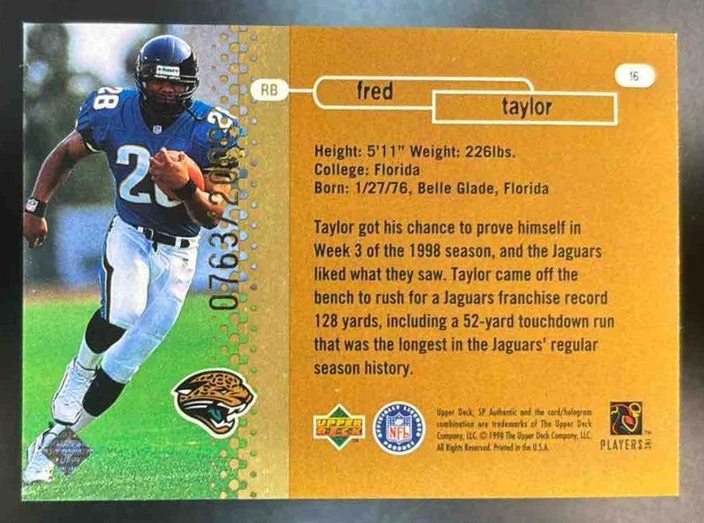 1998 SP Authentic Fred Taylor /2000 #16 RC Jacksonville Jaguars
