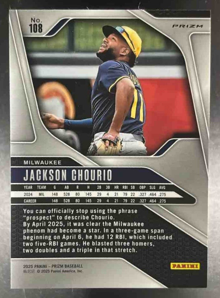 2025 Panini Prizm Jackson Chourio Prizms Snakeskin #108 Milwaukee Brewers