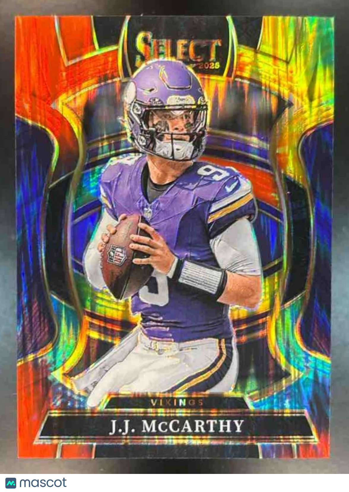 2025 Panini Select J.J. McCarthy Tie-Dye Prizm Shock /25 #63 Minnesota Vikings