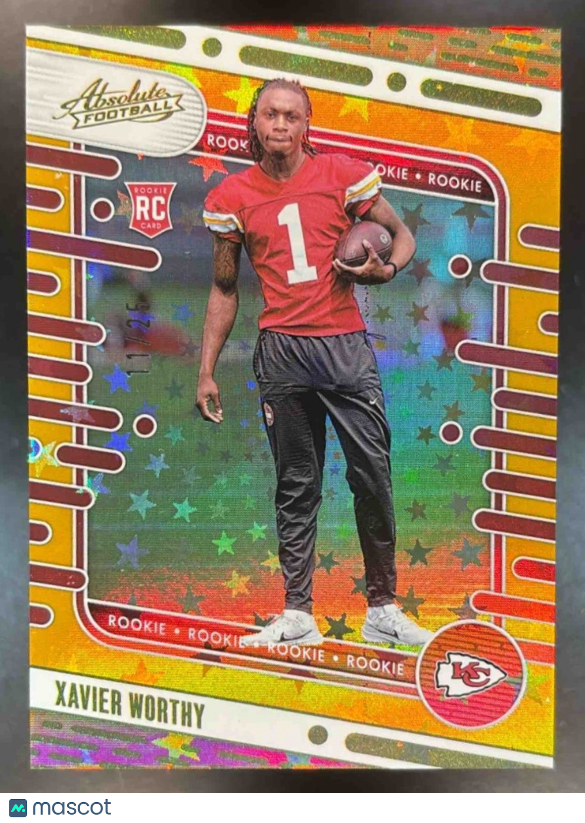 2024 Absolute Xavier Worthy Rookies Gold Stars /25 #128 RC Kansas City Chiefs