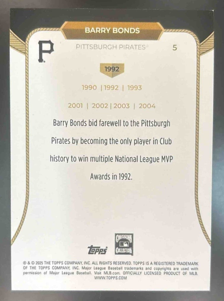 2025 Topps Welcome to the Club: 3-X MVP Barry Bonds 1992 Blue /150 #5 Pirates