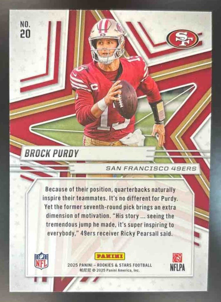 2025 Panini Rookies & Stars Brock Purdy Purple /999 #20 San Francisco 49ers