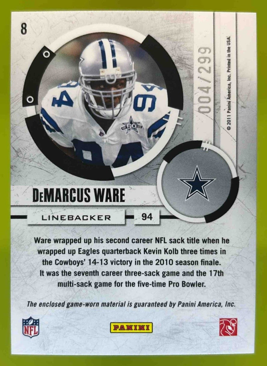 2011 Panini Donruss Elite DeMarcus Ware Hit List Jerseys /299 #8 Dallas Cowboys