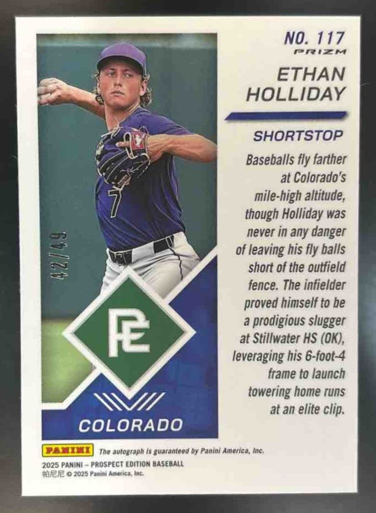 2025 Panini Prospect Edition Ethan Holliday Signatures Scope /49 Auto Rockies