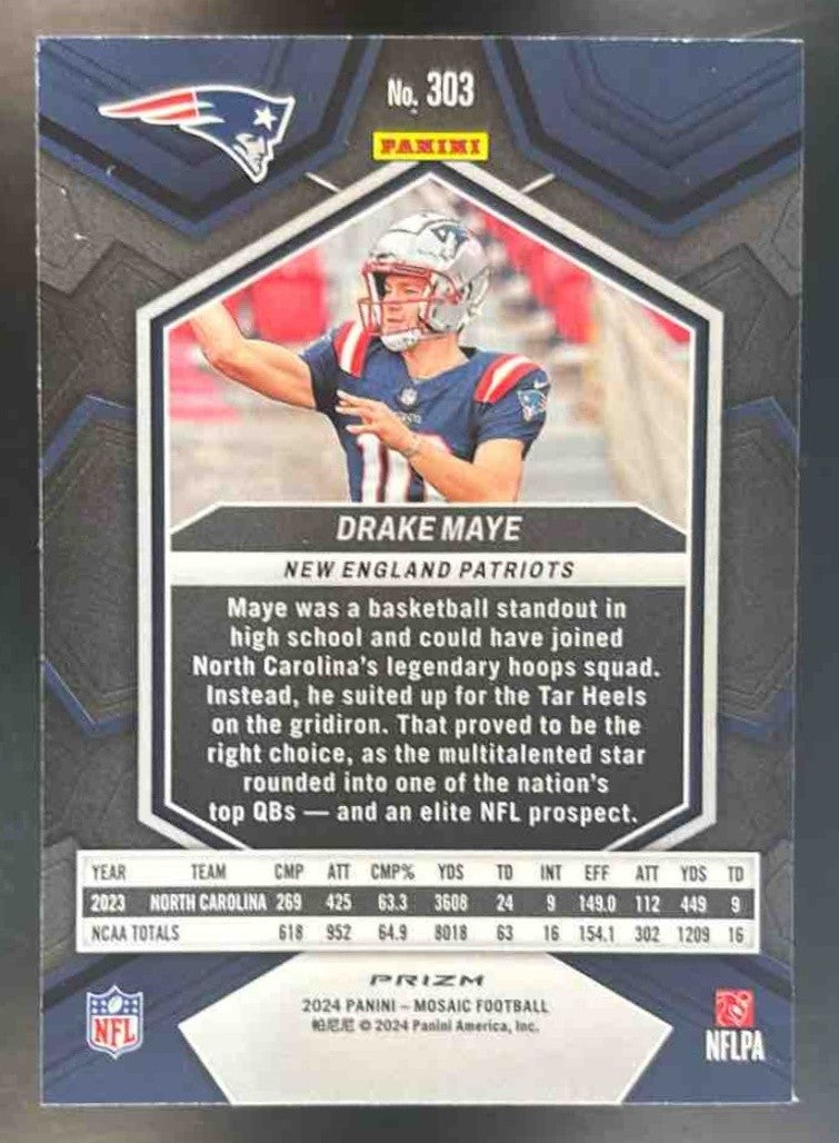 2024 Panini Mosaic Drake Maye Mosaic Prizm #303 RC New England Patriots