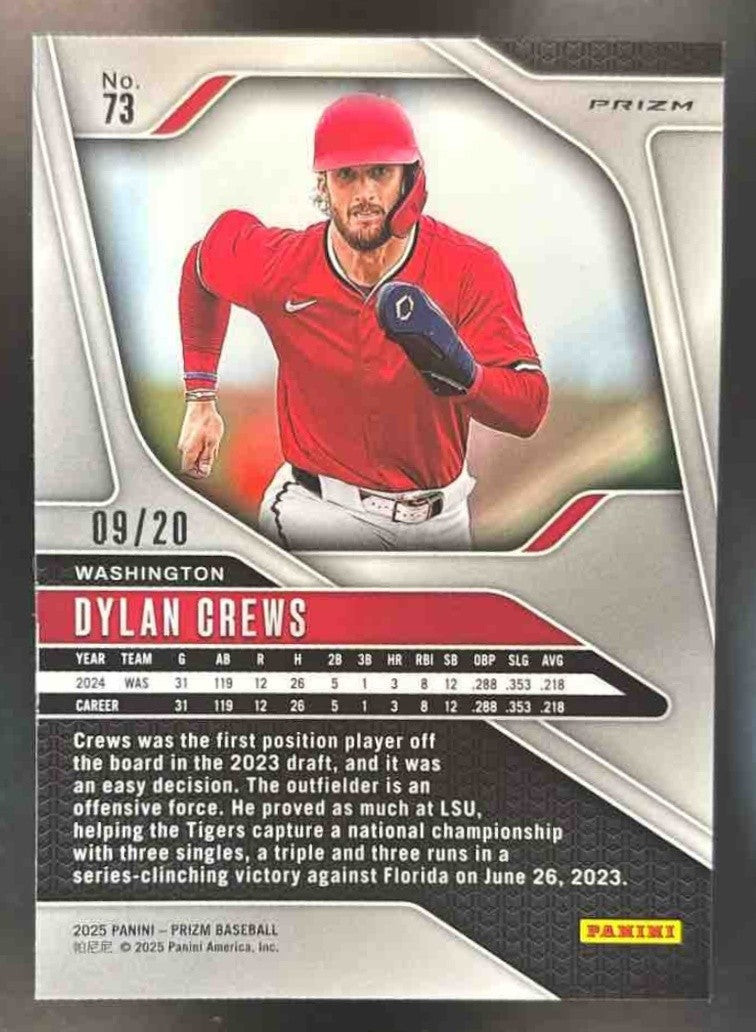 2025 Panini Prizm Dylan Crews Prizms Cherry Blossom /20 #73 Washington Nationals