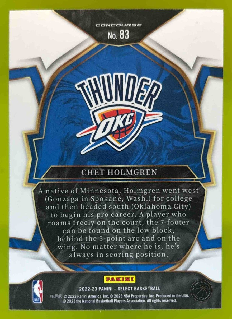 2022-23 Panini Select Chet Holmgren Blue Prizms #83 RC Concourse Thunder