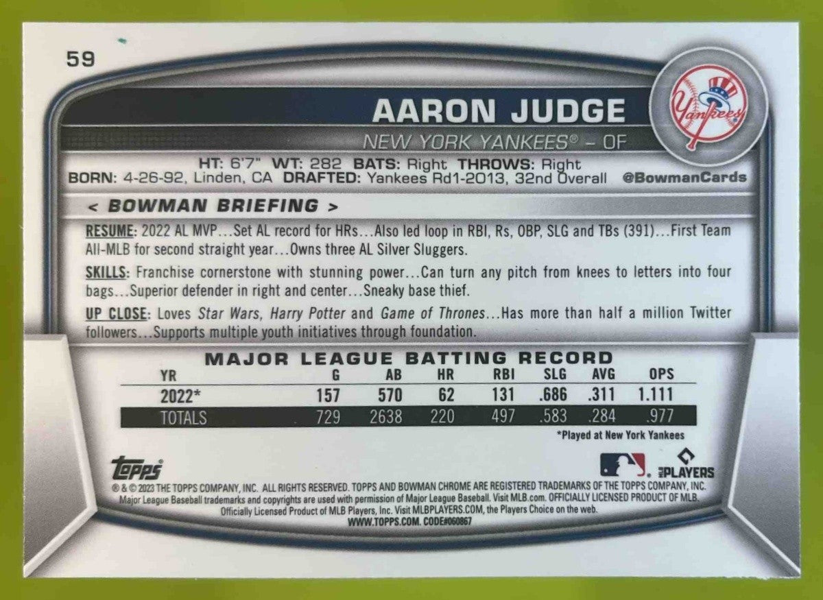 2023 Bowman Mega Box Aaron Judge Mojo Refractor #59 New York Yankees