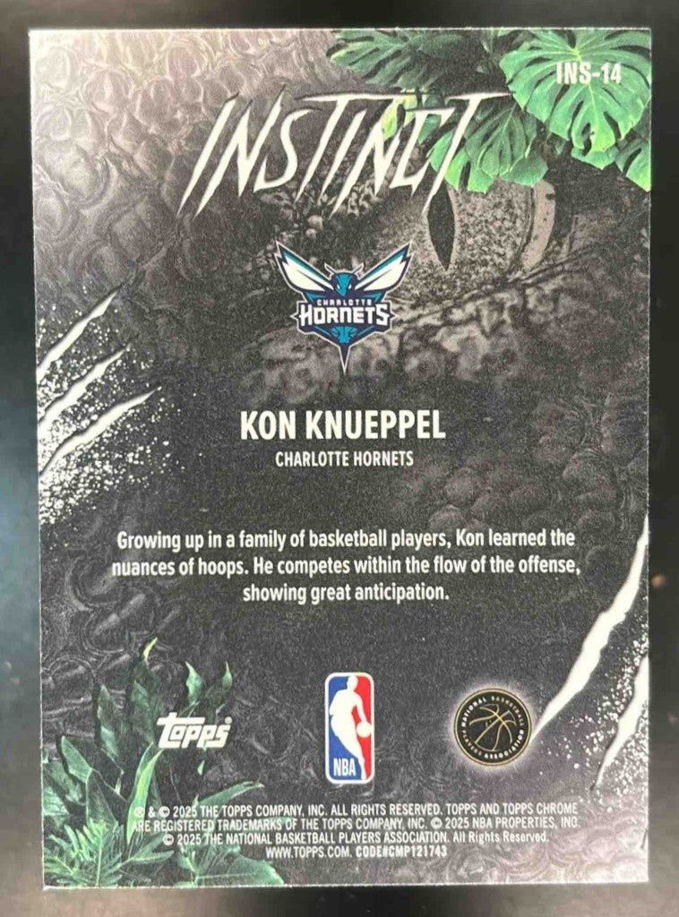 2025-26 Topps Chrome Kon Knueppel Instinct #INS-14 RC Charlotte Hornets