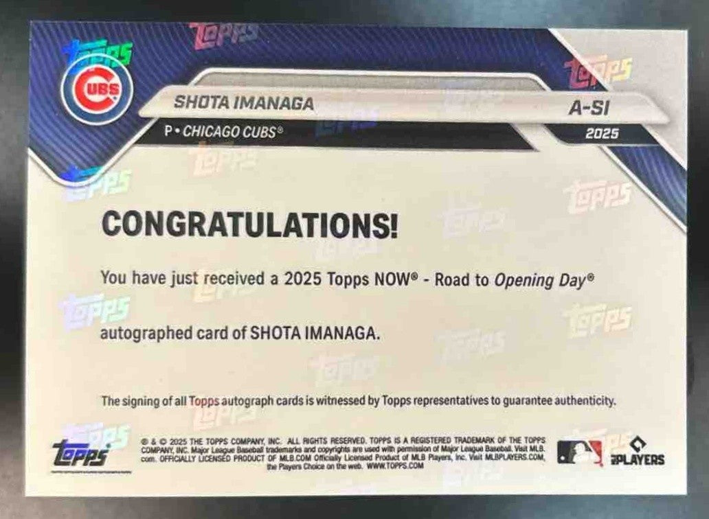 2025 Topps Now Road to Opening Day Cubs Shota Imanaga Auto Gold Foil 16/50 #A-SI