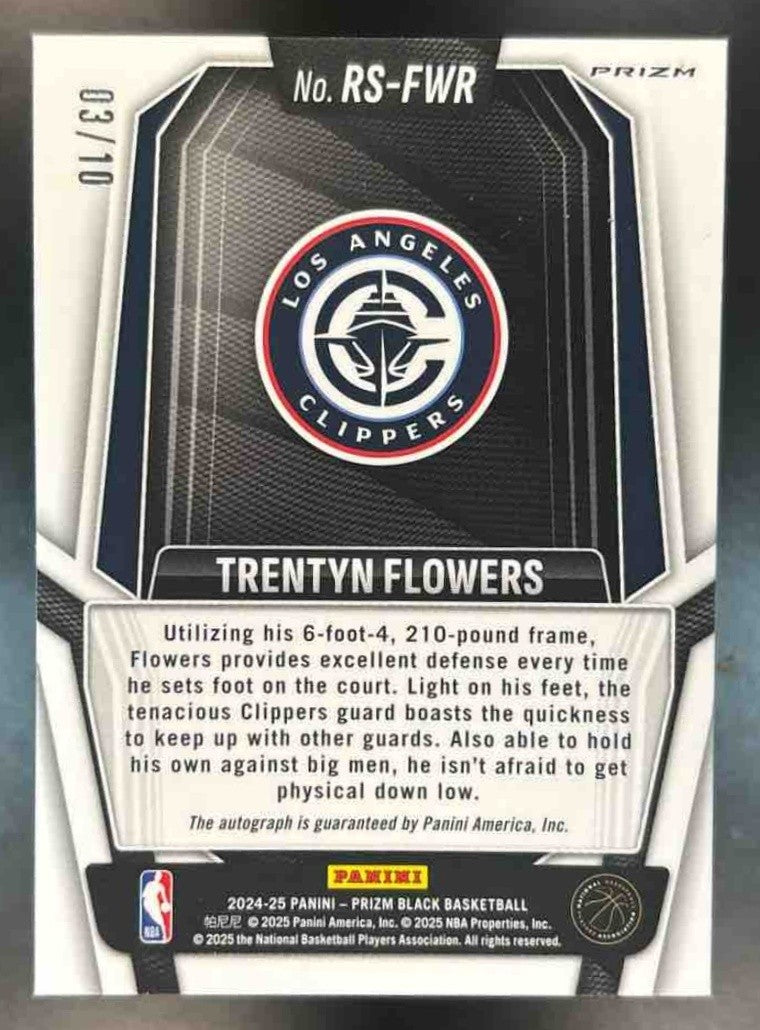 2024-25 Panini Prizm Black Trentyn Flowers Gold Auto /10 RC Los Angeles Clippers