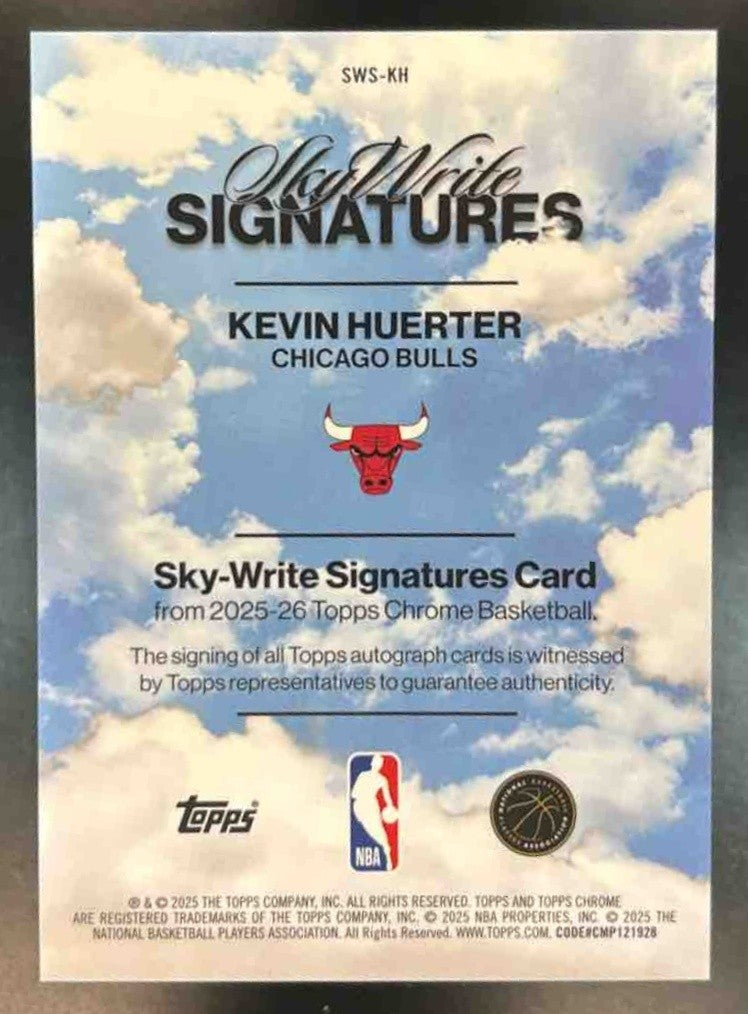 2025-26 Topps Chrome Kevin Huerter SkyWrite Signatures Orange /25 Auto Bulls