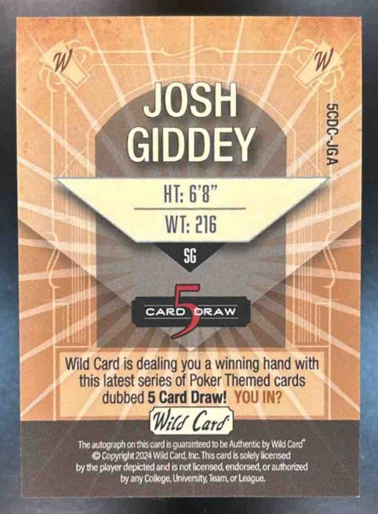 2024 Wild Card Five Draw Josh Giddey Purple Auto /4