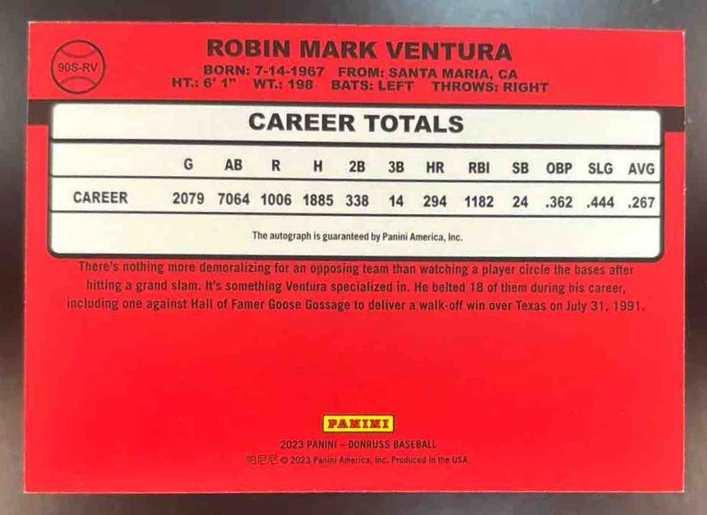 2023 Panini Donruss Robin Ventura Retro 1990 Signatures Auto Chicago White Sox