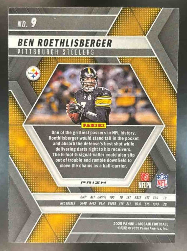 2025 Panini Mosaic Ben Roethlisberger Genesis Prizm #9 Pittsburgh Steelers