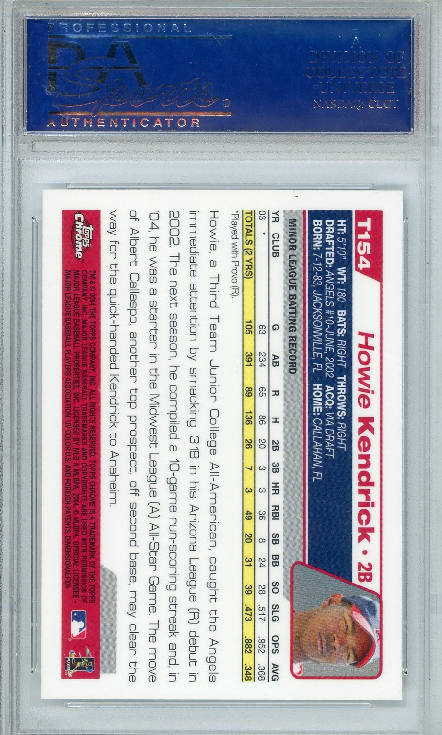 2004 Topps Chrome Traded Howie Kendrick Rookie #T154 PSA 10 Anaheim Angels