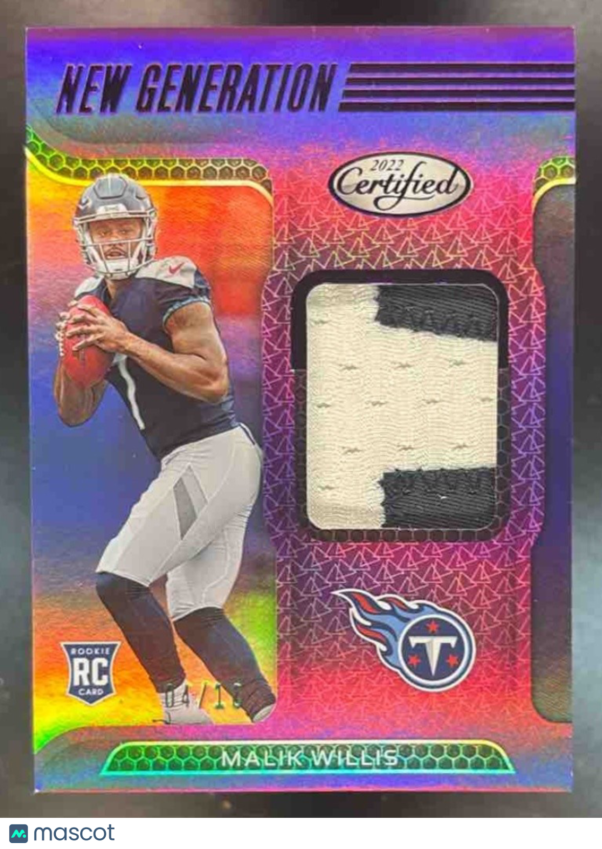 2022 Panini Certified Malik Willis New Generation Patch Purple /10 MEM RC Titans