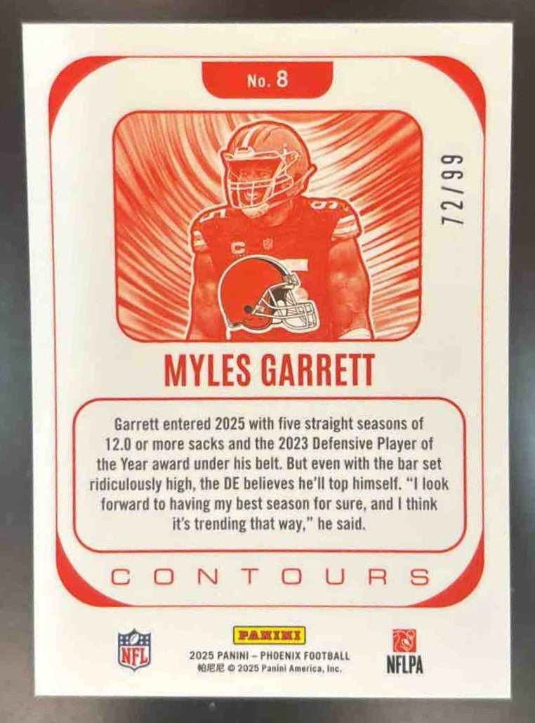 2025 Panini Phoenix Myles Garrett Contours Green Hyper /99 #8 Cleveland Browns